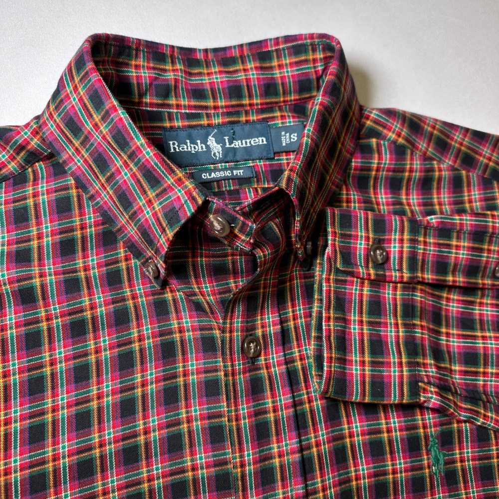Ralph Lauren Button Shirt Men's Small Red Blue Green Royal Stewart Plaid Classic